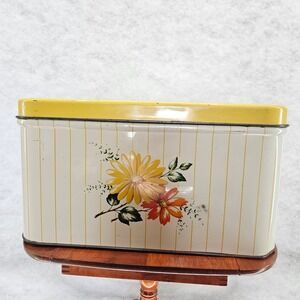 Vintage Decorware Metal Bread Box Yellow Floral Kitchen Storage Container‎